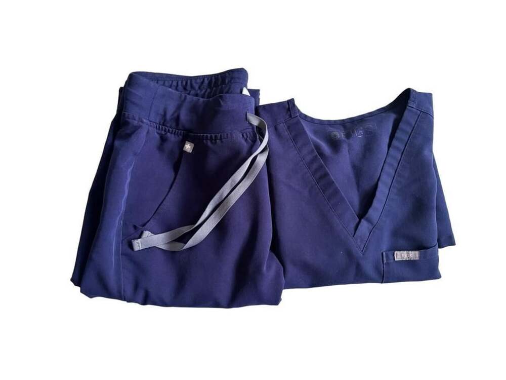 FIGS Scrub Set Navy Blue V-Neck Top And Jogger Pants